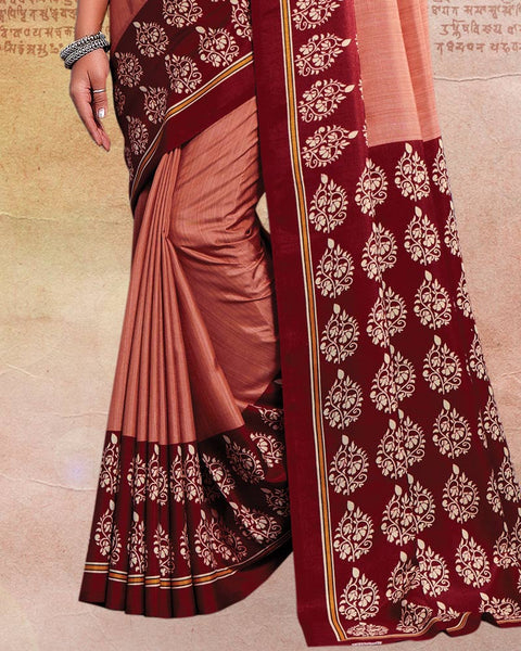 Dark Peach Printed Poly Cotton Saree