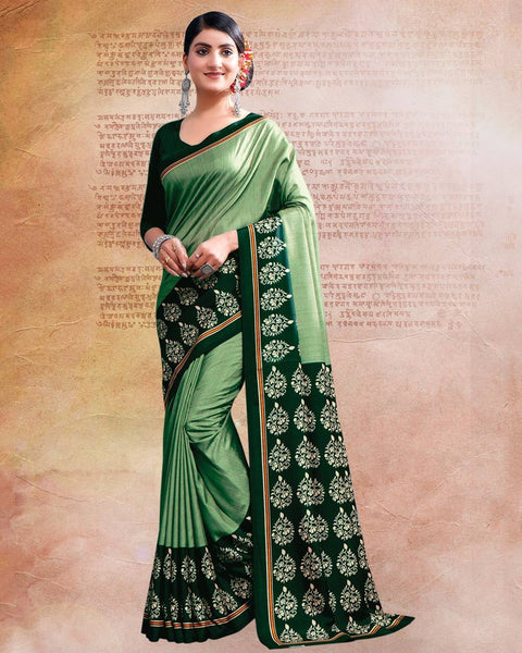 Amulet Green Printed Poly Cotton Saree