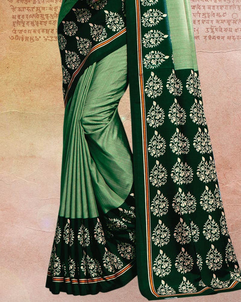 Amulet Green Printed Poly Cotton Saree