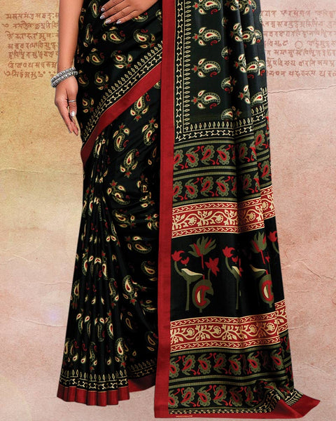 Black Printed Poly Cotton Saree