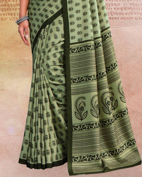 Pastel Green Printed Poly Cotton Saree