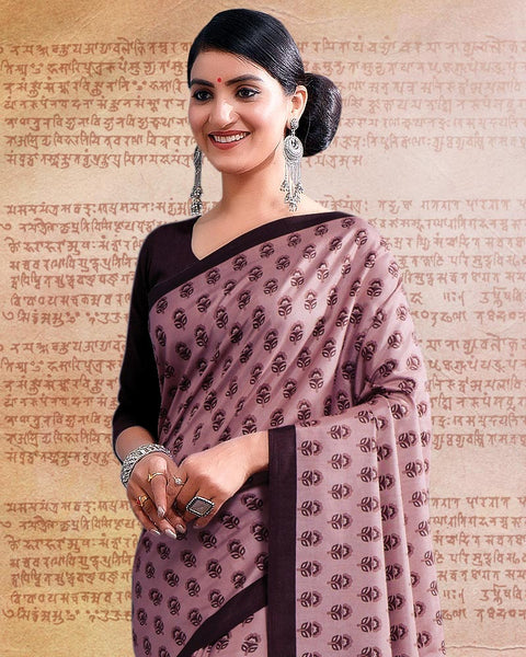 Mauve Printed Poly Cotton Saree
