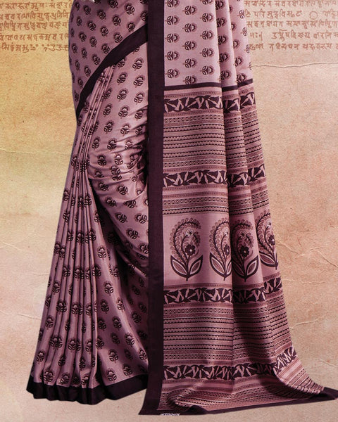 Mauve Printed Poly Cotton Saree