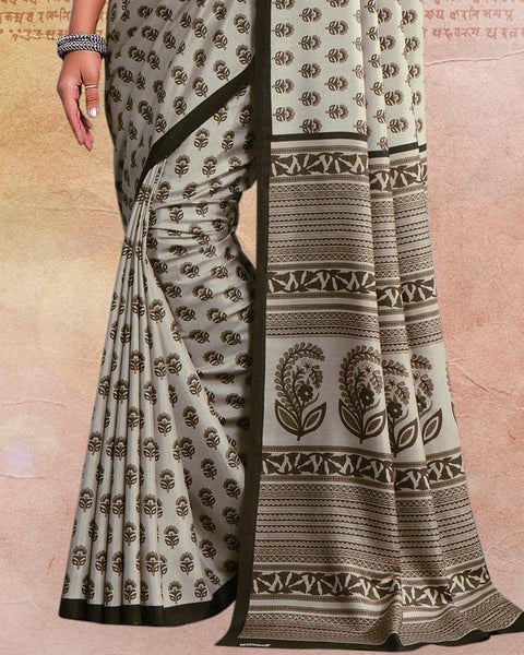 Ash Green Printed Poly Cotton Saree