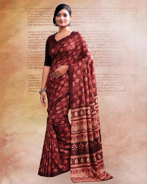 Paco Red Printed Poly Cotton Saree