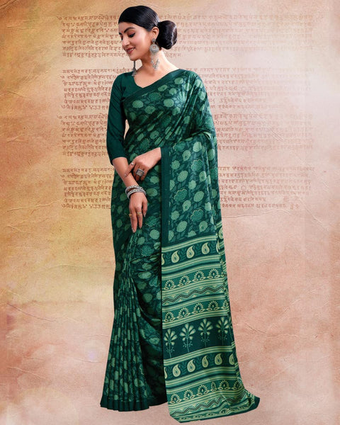 Peacock Green Printed Poly Cotton Saree