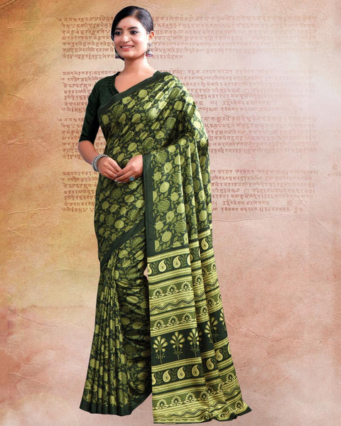 Green Kelp Printed Poly Cotton Saree