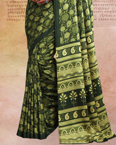 Green Kelp Printed Poly Cotton Saree