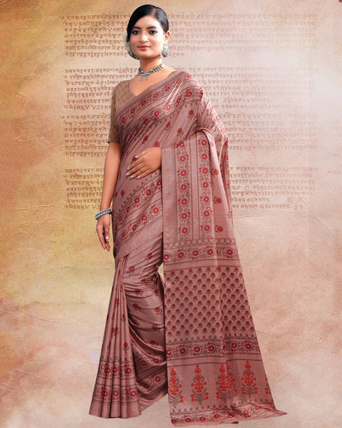 Light Mauve Printed Poly Cotton Saree