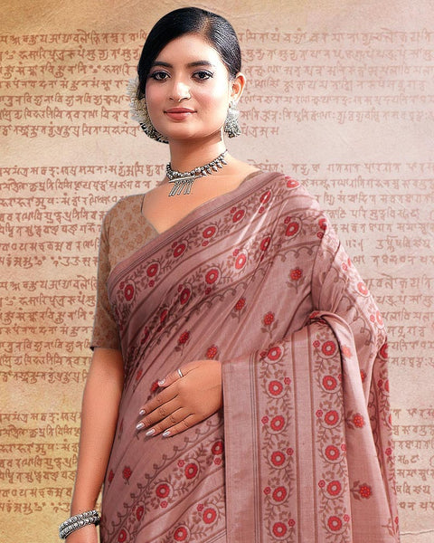 Light Mauve Printed Poly Cotton Saree