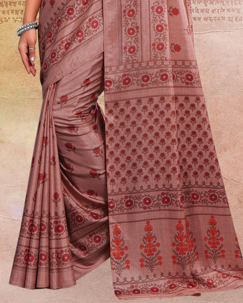 Light Mauve Printed Poly Cotton Saree