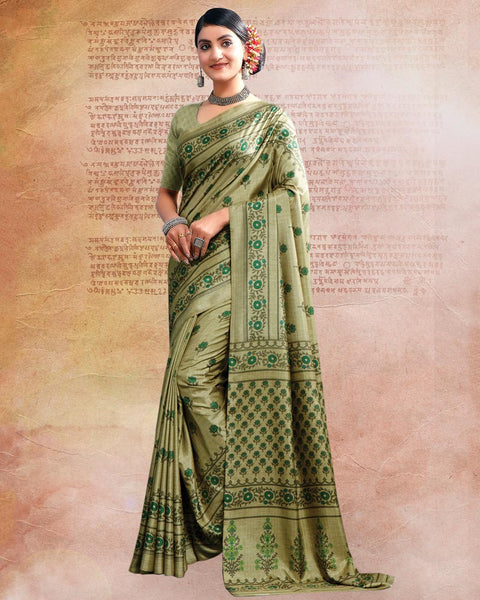 Sage Green Printed Poly Cotton Saree