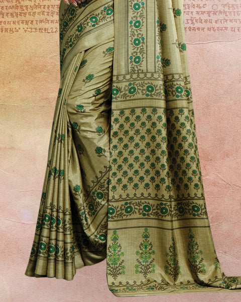 Sage Green Printed Poly Cotton Saree