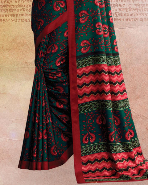 Bottle Green Printed Poly Cotton Saree
