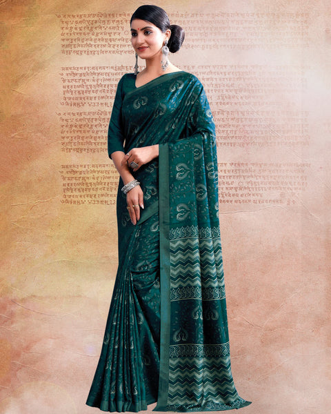 Cyprus Green Printed Poly Cotton Saree