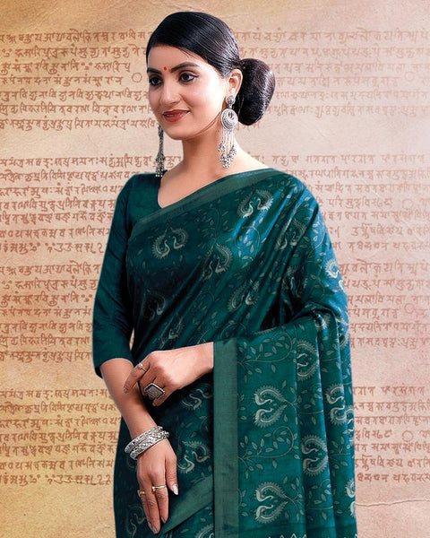 Cyprus Green Printed Poly Cotton Saree