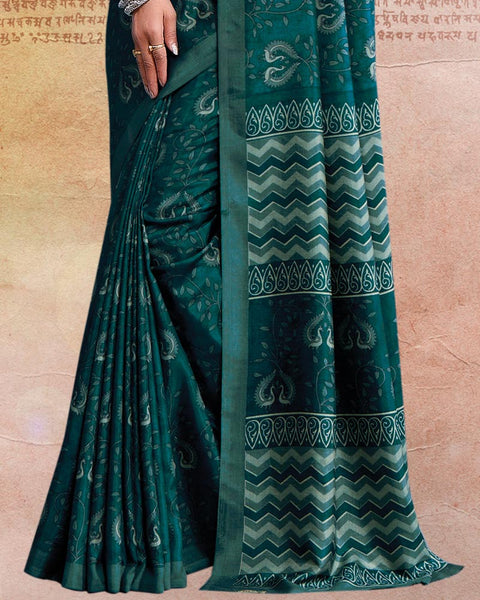 Cyprus Green Printed Poly Cotton Saree