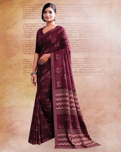 Heath Maroon Printed Poly Cotton Saree