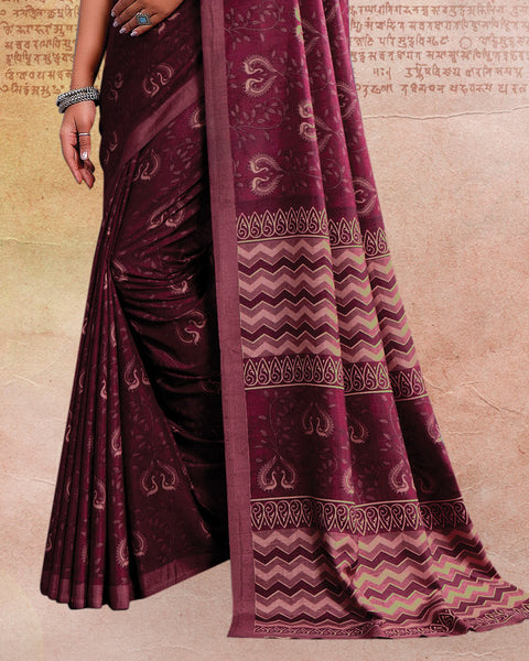 Heath Maroon Printed Poly Cotton Saree