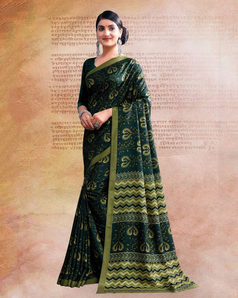Firefly Green Printed Poly Cotton Saree