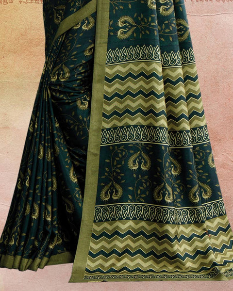 Firefly Green Printed Poly Cotton Saree