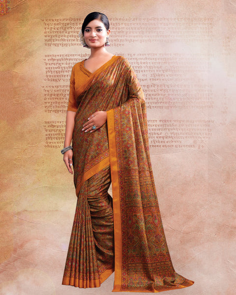 Ochre Printed Poly Cotton Saree