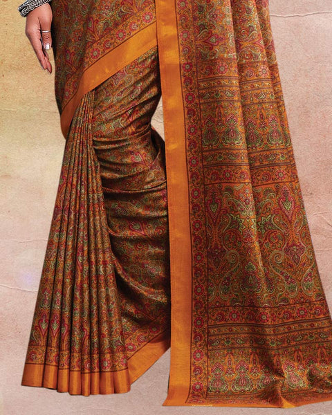 Ochre Printed Poly Cotton Saree