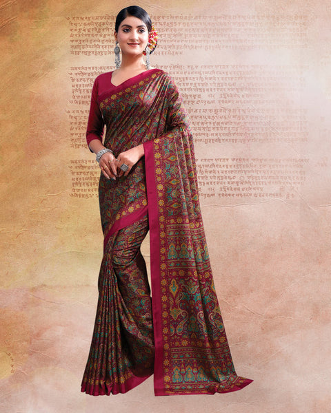 Maroon Flush Printed Poly Cotton Saree