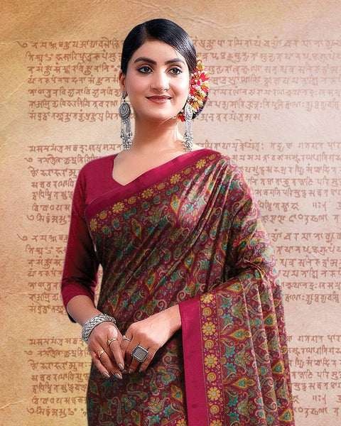 Maroon Flush Printed Poly Cotton Saree
