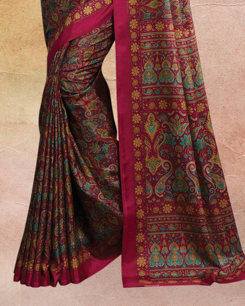 Maroon Flush Printed Poly Cotton Saree