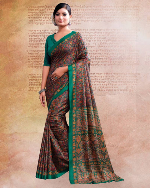 Rama Green Printed Poly Cotton Saree