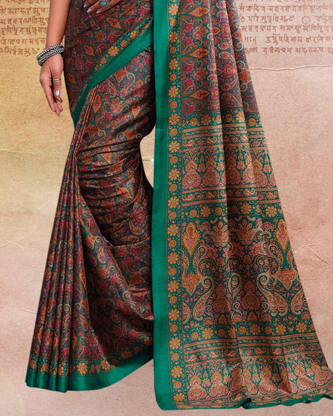 Rama Green Printed Poly Cotton Saree