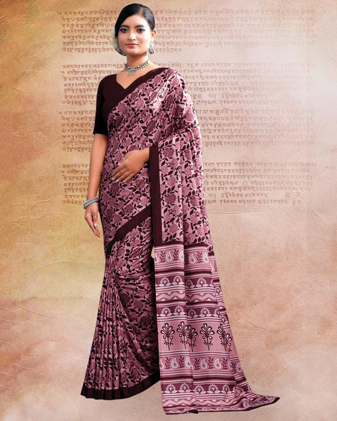 Pastel Pink Printed Poly Cotton Saree