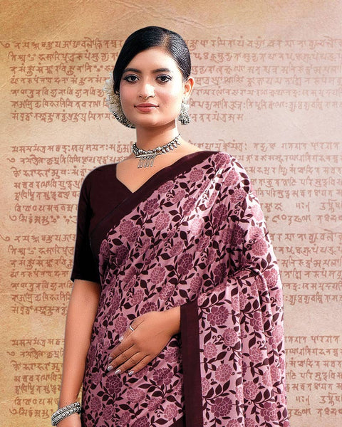 Pastel Pink Printed Poly Cotton Saree