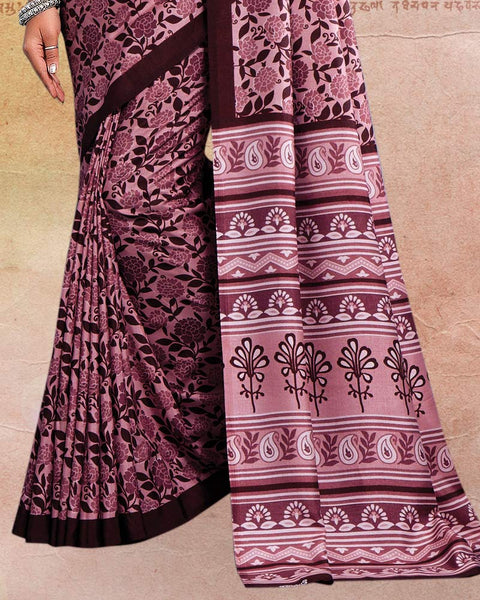 Pastel Pink Printed Poly Cotton Saree