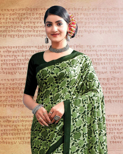 Swamp Green Printed Poly Cotton Saree