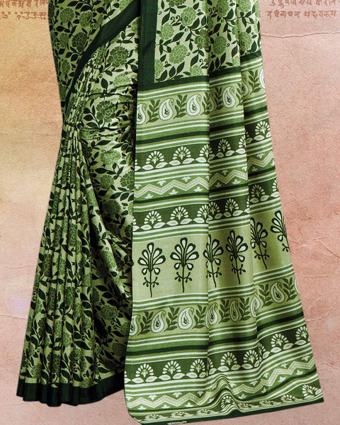 Swamp Green Printed Poly Cotton Saree