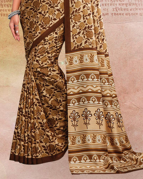 Sand Brown Printed Poly Cotton Saree