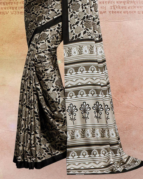 Sand Grey Printed Poly Cotton Saree