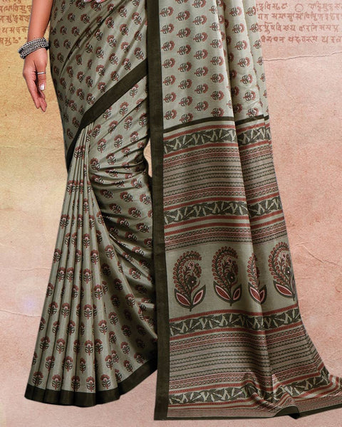 Sand Grey Printed Poly Cotton Saree