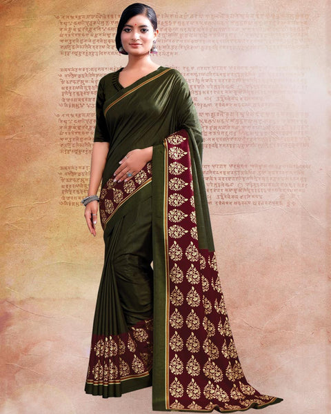 Thatch Green Printed Poly Cotton Saree