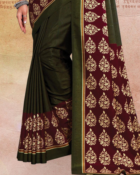Thatch Green Printed Poly Cotton Saree