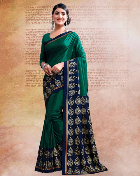 Deep Sea Green Printed Poly Cotton Saree