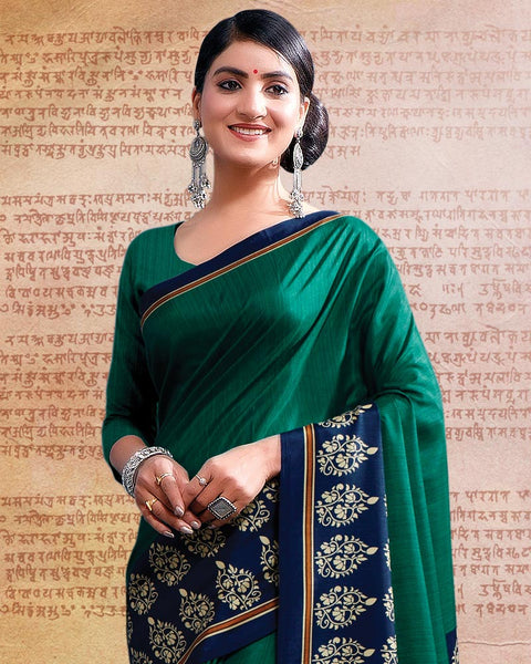 Deep Sea Green Printed Poly Cotton Saree