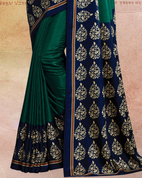 Deep Sea Green Printed Poly Cotton Saree