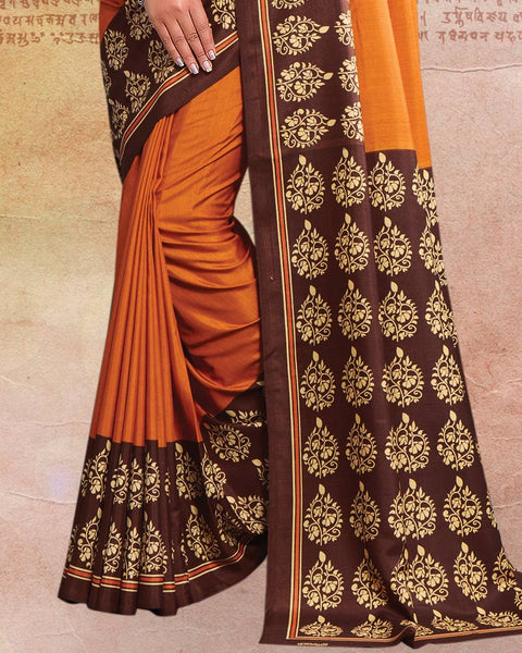 Orange Printed Poly Cotton Saree