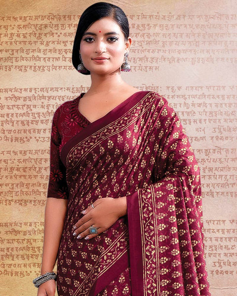 Mulberry Pink Printed Poly Cotton Saree