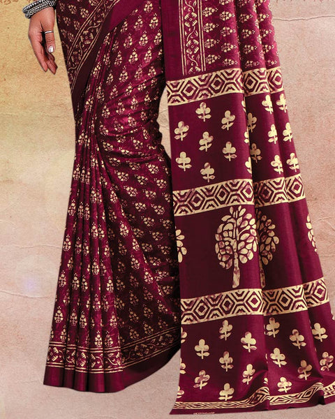 Mulberry Pink Printed Poly Cotton Saree