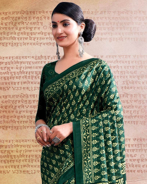 Firefly Green Printed Poly Cotton Saree