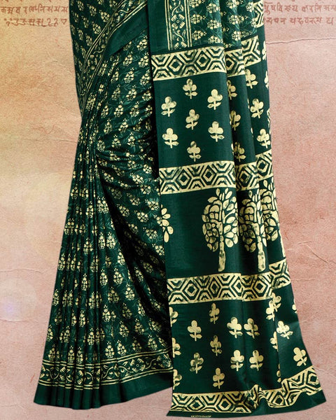 Firefly Green Printed Poly Cotton Saree